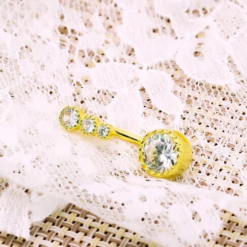 VERAMI 14G 925 Sterling Silver Belly Button Rings For Women 12mm Bar Navel Ring Round Cubic Zirconia Belly Rings Clear CZ Navel Rings Piercing in Kuwait