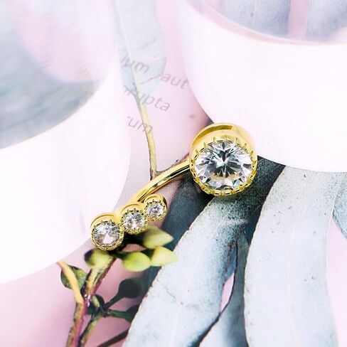 VERAMI 14G 925 Sterling Silver Belly Button Rings For Women 12mm Bar Navel Ring Round Cubic Zirconia Belly Rings Clear CZ Navel Rings Piercing in Kuwait