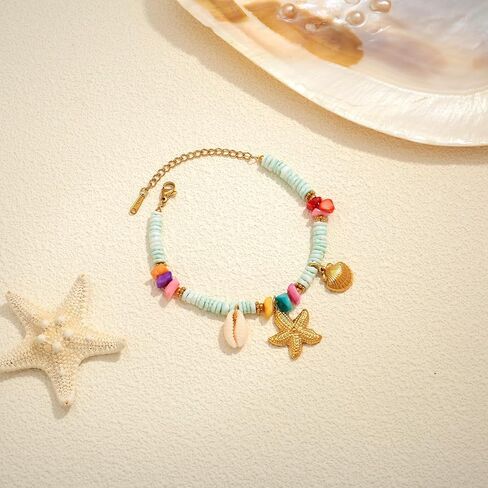 Gold Charm Bracelet for Women Boho Scallop Shell Bracelet Adjustable Starfish Bracelet Summer Beach Ocean Statement Bracelet in Saudi Arabia