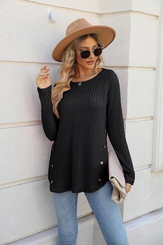 SVALIY Womens Long Sleeve Tops Tunic Fall Shirts Women Sweaters Crew Neck Button in Saudi Arabia