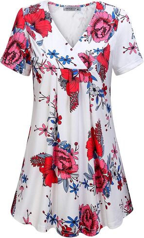 MOQIVGI Womens V Neck Printed Loose Fit Casual Blouse Top Tunic Shirt in Kuwait