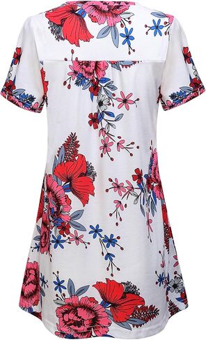 MOQIVGI Womens V Neck Printed Loose Fit Casual Blouse Top Tunic Shirt in Kuwait