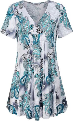 MOQIVGI Womens V Neck Printed Loose Fit Casual Blouse Top Tunic Shirt in Kuwait