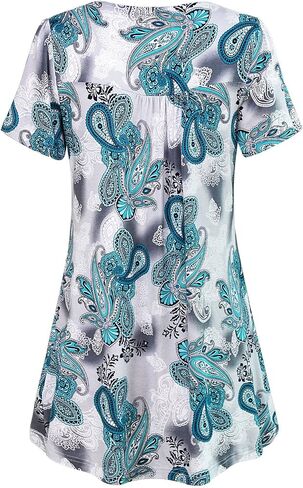 MOQIVGI Womens V Neck Printed Loose Fit Casual Blouse Top Tunic Shirt in Kuwait