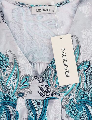 MOQIVGI Womens V Neck Printed Loose Fit Casual Blouse Top Tunic Shirt in Kuwait