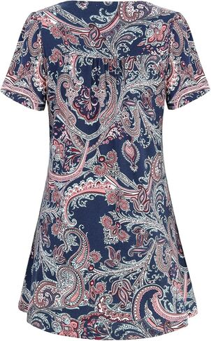 MOQIVGI Womens V Neck Printed Loose Fit Casual Blouse Top Tunic Shirt in Kuwait