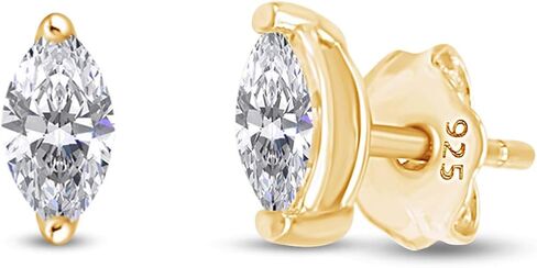 Simulated White Cubic Zirconia Or Moissanite Marquise Frame Stud Earrings for Women in 14k Gold Plated Sterling Silver, Cubic Zirconia Or Moissanite Gift For Her in Saudi Arabia
