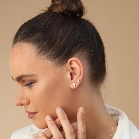 Simulated White Cubic Zirconia Or Moissanite Marquise Frame Stud Earrings for Women in 14k Gold Plated Sterling Silver, Cubic Zirconia Or Moissanite Gift For Her in Saudi Arabia