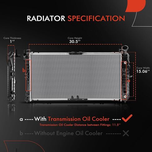 A-Premium Engine Coolant Radiator Assembly with Transmission Oil Cooler Compatible with Chevrolet Impala 2000-2003 & Buick Regal 2000-2004, 3.8L in Saudi Arabia