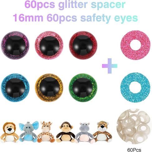 120pcs Glitter Plastic Safety Eyes with Washers,20mm Crochet Safety Eyes for Amigurumi,Crochet Eyes for Animals,Stuffed Animal Eyes for DIY of Puppet, Bear, Toy Halloween Decorations in Saudi Arabia