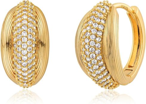 Gold Hoop Earrings for Women Trendy 14K Gold Plated Cubic Zirconia Sterling Silver Post Gold Earrings Hypoallergenic Simple Gold Jewelry in Kuwait