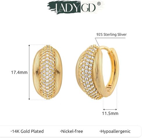 Gold Hoop Earrings for Women Trendy 14K Gold Plated Cubic Zirconia Sterling Silver Post Gold Earrings Hypoallergenic Simple Gold Jewelry in Kuwait