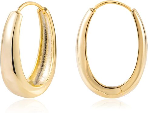 ALEXCRAFT أقراط دائرية بيضاوية للنساء أقراط دائرية ذهبية مكتنزة متوسطة 14 قيراط أقراط مطلية بالذهب خفيفة الوزن سميكة أقراط ذهبية أقراط الحد الأدنى in Kuwait