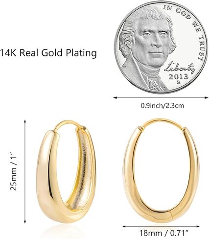 ALEXCRAFT أقراط دائرية بيضاوية للنساء أقراط دائرية ذهبية مكتنزة متوسطة 14 قيراط أقراط مطلية بالذهب خفيفة الوزن سميكة أقراط ذهبية أقراط الحد الأدنى in Kuwait