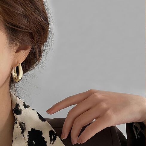 ALEXCRAFT أقراط دائرية بيضاوية للنساء أقراط دائرية ذهبية مكتنزة متوسطة 14 قيراط أقراط مطلية بالذهب خفيفة الوزن سميكة أقراط ذهبية أقراط الحد الأدنى in Kuwait