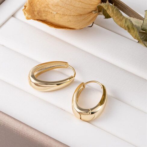 ALEXCRAFT أقراط دائرية بيضاوية للنساء أقراط دائرية ذهبية مكتنزة متوسطة 14 قيراط أقراط مطلية بالذهب خفيفة الوزن سميكة أقراط ذهبية أقراط الحد الأدنى in Kuwait