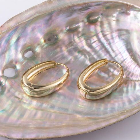 ALEXCRAFT أقراط دائرية بيضاوية للنساء أقراط دائرية ذهبية مكتنزة متوسطة 14 قيراط أقراط مطلية بالذهب خفيفة الوزن سميكة أقراط ذهبية أقراط الحد الأدنى in Kuwait