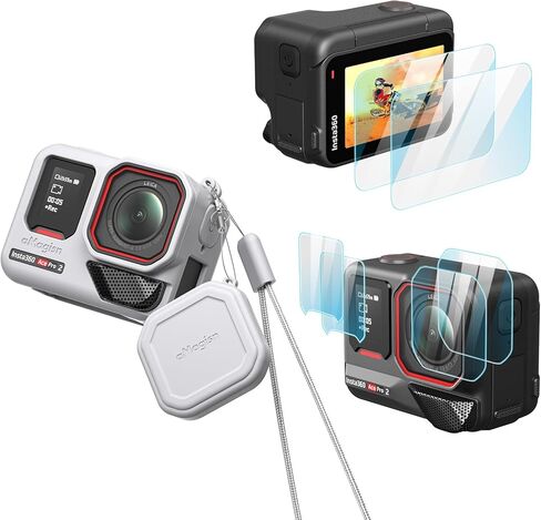 Silicone Protective Cover Case with Silicone Lens Cover,Screen and Lens Protector for Insta360 Ace Pro 2 (Black) in Kuwait