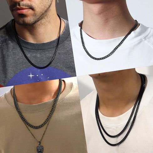 Reoxvo Silver/Black/14K Gold Plated Brass Cuban Link Chain for Men Stainless Steel Chain Necklaces for Men Women Neck Chains for Pendants Mens Accessories Jewelry 18/20/22/24/30 Inch in Saudi Arabia