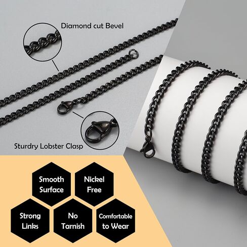 Reoxvo Silver/Black/14K Gold Plated Brass Cuban Link Chain for Men Stainless Steel Chain Necklaces for Men Women Neck Chains for Pendants Mens Accessories Jewelry 18/20/22/24/30 Inch in Saudi Arabia