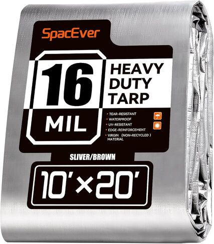 10x20 FT Tarp Waterproof, 16 Mil Tarps Heavy Duty Waterproof Multipurpose Protective Cover UV Resistant Rip & Tear Resistant Waterproof with Grommets Reversible for Home Boats Cars Camping in Kuwait