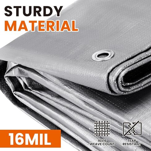 10x20 FT Tarp Waterproof, 16 Mil Tarps Heavy Duty Waterproof Multipurpose Protective Cover UV Resistant Rip & Tear Resistant Waterproof with Grommets Reversible for Home Boats Cars Camping in Kuwait