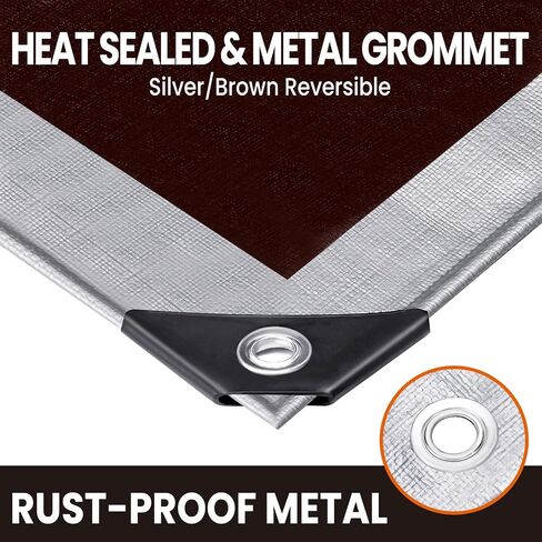 10x20 FT Tarp Waterproof, 16 Mil Tarps Heavy Duty Waterproof Multipurpose Protective Cover UV Resistant Rip & Tear Resistant Waterproof with Grommets Reversible for Home Boats Cars Camping in Kuwait