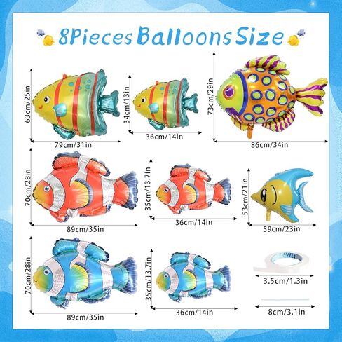 Sea Animal Balloons - Large Shark Dolphin Whale Fish Sea Creature Foil Balloons, Under The Sea Balloons, Ocean Balloons for Under The Sea and Ocean Theme Party Decorations - Pack of 8 in Saudi Arabia