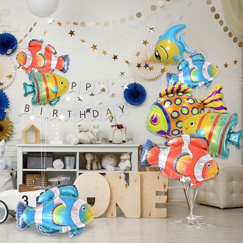 Sea Animal Balloons - Large Shark Dolphin Whale Fish Sea Creature Foil Balloons, Under The Sea Balloons, Ocean Balloons for Under The Sea and Ocean Theme Party Decorations - Pack of 8 in Saudi Arabia