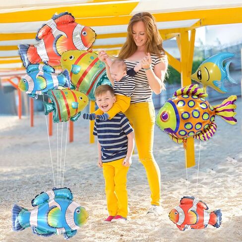 Sea Animal Balloons - Large Shark Dolphin Whale Fish Sea Creature Foil Balloons, Under The Sea Balloons, Ocean Balloons for Under The Sea and Ocean Theme Party Decorations - Pack of 8 in Saudi Arabia