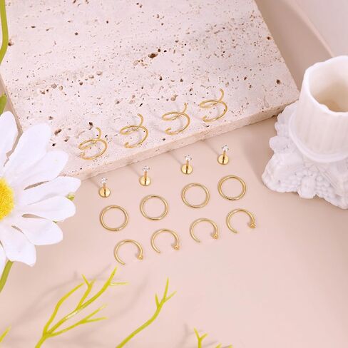 16PCS 20G 316L Stainless Steel Nose Rings Hoops for Women Men Doubule Nose Hoop CZ Push in Nose Stud Clicker Hinged Nose Hoop Piercing Jewelry in Saudi Arabia