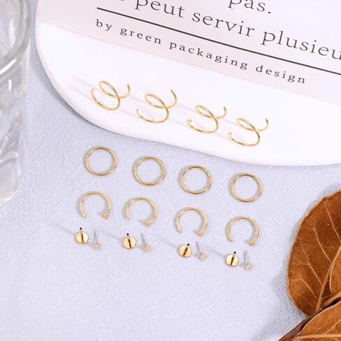 16 قطعة 20 جرام 316L حلقات الأنف من الفولاذ المقاوم للصدأ للنساء والرجال حلقة الأنف المزدوجة تشيكوسلوفاكيا دفع في الأنف مسمار الفرس يتوقف الأنف هوب ثقب المجوهرات in Kuwait