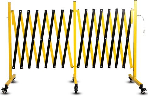 Industrial Expandable Metal Barricade 17 Feet, Yellow and Black Mobile Safety Barrier Gate, Retractable Traffic Fence with Casters, Folding Expandable Barricade for Road Construction, Garage in Saudi Arabia