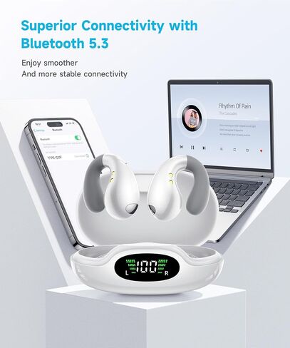 Ultra Open Ear Clip Earbuds - Bone Conduction Headphones with Wireless Bluetooth, Lightweight Clip on Ear Buds, Over The Ear Comfort for Fitness, Running and Gym, Designed for Small Ears in Saudi Arabia