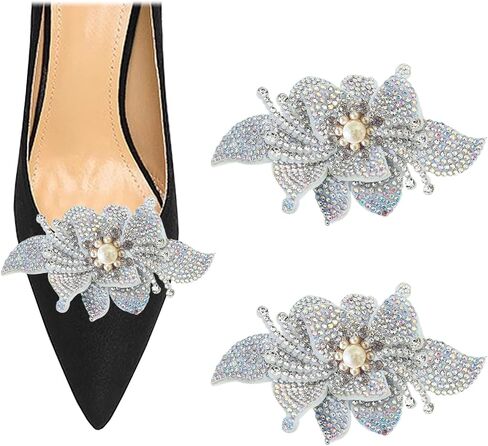 2Pcs Fabric Stereoscopic Flower 3.54*2.44inch Rhinestones Shoe Decoration Clip Shoe Decorative Accessories Metal Back Buckle Shoe Decoration Clips for Women Sandals High Heel Flat Wedding Party Daily Life in Kuwait