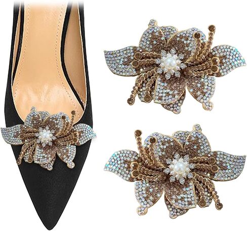 2Pcs Fabric Stereoscopic Flower 3.54*2.44inch Rhinestones Shoe Decoration Clip Shoe Decorative Accessories Metal Back Buckle Shoe Decoration Clips for Women Sandals High Heel Flat Wedding Party Daily Life in Kuwait