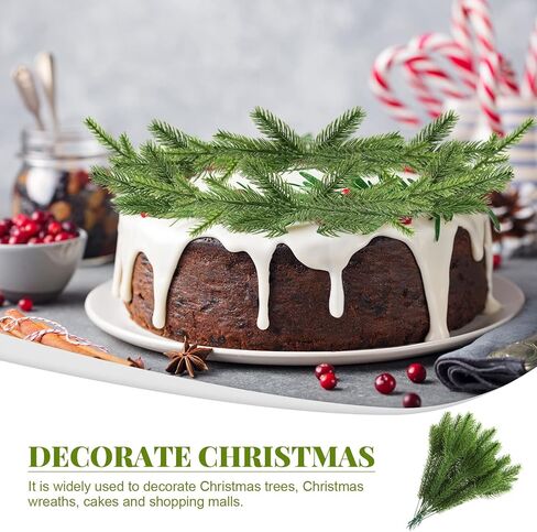 Syhood 50 Pieces Artificial Pine Branches, Christmas Tree Picks, Fake Christmas Greenery Filler for DIY Garland Wreath Home Vase Gift Decor, 2 Styles in Kuwait