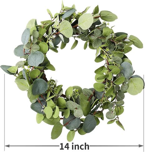 14" Eucalyptus Wreath Green Leaf Garland Artificial Home Decoration Front Door Decor in Saudi Arabia