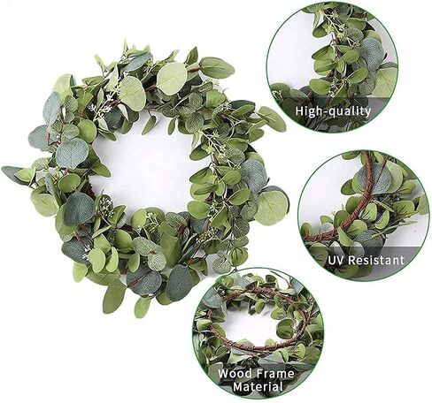 14" Eucalyptus Wreath Green Leaf Garland Artificial Home Decoration Front Door Decor in Saudi Arabia