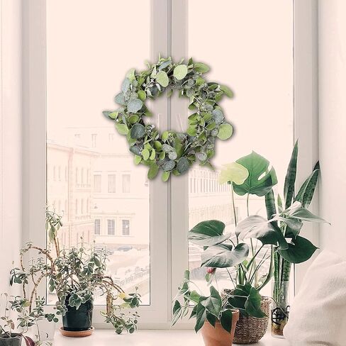 14" Eucalyptus Wreath Green Leaf Garland Artificial Home Decoration Front Door Decor in Saudi Arabia