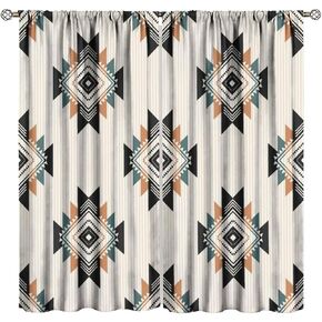 Aztec Curtains Tribal Geometric Pattern Southwestern Style Rustic Blackout Window Drapes for Bedroom Living Room Kitchen Cafe Decor （W21xL45 Inch） x2 Panels
