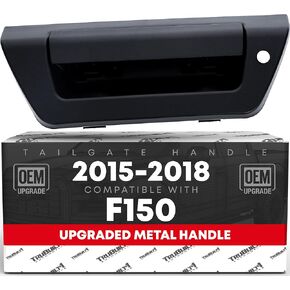 Tailgate Handle Assembly, Upgraded Metal - Compatible with 2015-2020 Ford F-150 - Liftgate Latch Handle Replacement - Textured Black w/ LED Hole, No Camera Hole - OEM FL3Z-9943400-HA, 97695