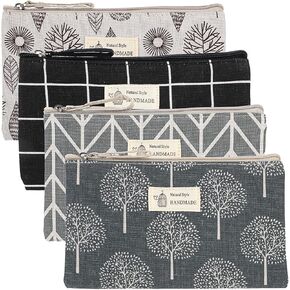 4 Pcs Canvas Cosmetic Bags Cosmetic Pouches with Zipper Makeup Bag Multi-Function Canvas Travel Pouch Vacation Travel Toiletry Bag for Women Girls, 4 Patterns