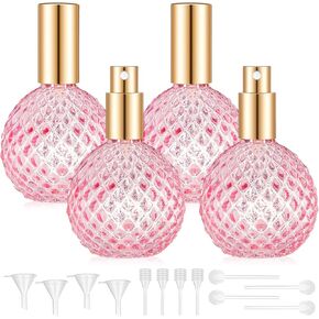 4 Pcs 100ml Retro Perfume Bottles Pink Empty Perfume Glass Bottle Refillable Decorative Bottles Fine Mist Spray Bottles for Women Perfume Atomizer Sprayer with Refill Tool for Travel