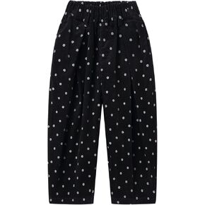 LittleSpring Girls Corduroy Pants Polka Dots Wide Leg Loose Fit Casual Trousers