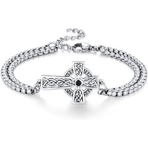 Celtic Cross Bracelet 925 Sterling Silver Vegvisir/Wolf/Urn Bracelet Cross Celtic Viking Cremation Jewelry Gift for Men