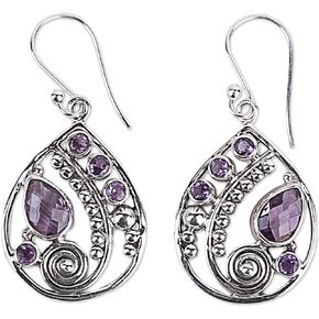 NOVICA Artisan Handmade Amethyst Dangle Earrings Sterling Silver from India Purple Birthstone [1.7 in L x 0.8 in W x 0.3 in D] ' Lilac Radiance'
