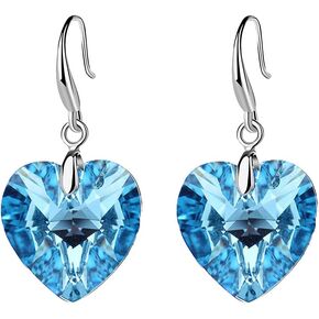 Austrian Crystal Heart Dangle Hook Earrings for Women Drop Earrings 14K Gold Plated Hypoallergenic Jewelry