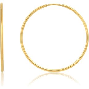 Solid 14k Gold Hoop Earrings for Women | 1.5mm Tube Yellow Gold Hoop Earrings 14k Real Gold | Flex Continuous Hoop Gold Earrings