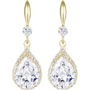 Linawe Imitation Diamond Dangle Earrings for Women Trendy, Rhinestone Drop Chandelier Earrings, Teardrop Crystal Cubic Zirconia Wedding Jewelry Set, 14K Gold/Rose Gold/Silver Tone